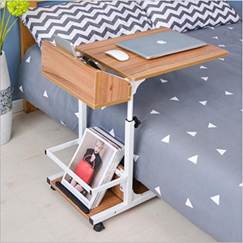 Overbed Table Adjustable C Table Portable Computer Laptop Stand Desk - Modern Sofa table With Wheels Mobile Side Table for Living Room Bedroom With Mini Sofa Cabinet Side Storage Table Brown