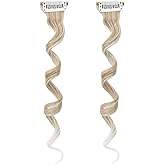 UAmy hair Long Side Bangs 2Pcs Set Wavy Curly Clip on Bangs for Women Wavy Curly Clip in Curtain Bangs for Daily(T16/60 Mix Medium Blonde and Ash Blonde)