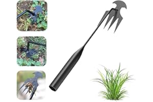 Yostyle Weed Puller Tool Garden Weed Pulling Tool, Weeding Artifact Uprooting Weeding Tool, 4 Teeth Manganese Steel Forged Hand Weeder with Handle, Multifunctional Weeders Tool Remover Tool (10.6in)