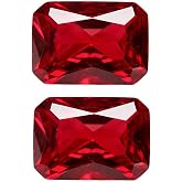 Acxico 2Pcs Exquisite Plgeon Blood Red Ruby Emerald Cut Loose Gemstone Gifts