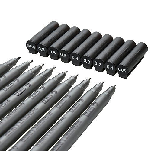 [9 Packs] Browill Fineliner Pens, Micro-line Writing Drawing Markers With Waterproof Archival Ink 9 Tips For Sketching, Anime, Artist Illustration, Signature, Office Documents, Scrapbooking Black - Thumbnail 2
