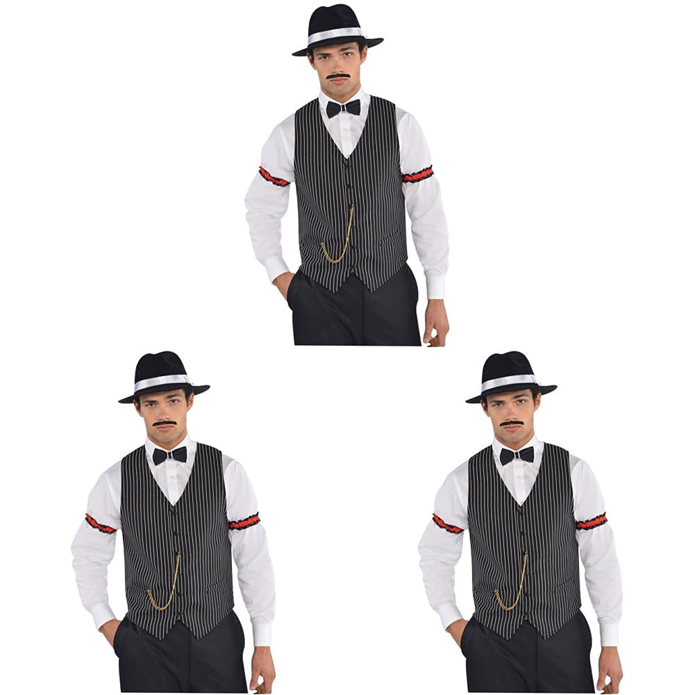 amscan Men's - Adults Roaring 20s Gangster Vest 1 Pc, Multicolor, One Size UK