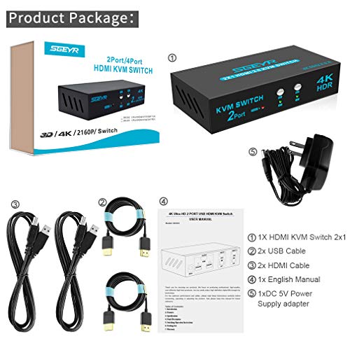 image for SGEYR HDMI KVM Ultra HDR KVM Selector Switch HDMI 2 Port KVM HDMI Sele