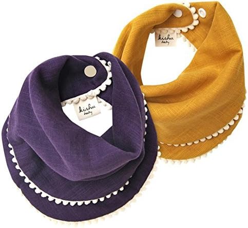 kishu baby Girl Bibs 2-pk Purple and Mustard Pom Pom Bib Gift Set for Girls, Multicolor, One Size