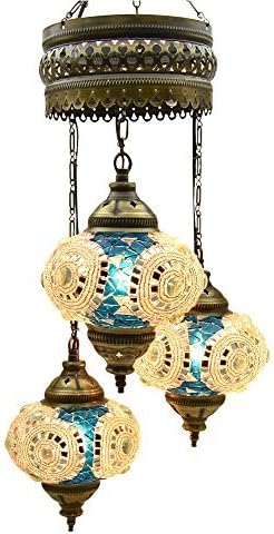 (Choose from 12 Designs) Turkish Moroccan Mosaic Glass Chandelier Lights Hanging Ceiling Lamps (Large - 5)