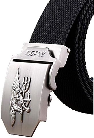 Abuyamoy Mens Fashion Sports Canvas Belt Casual Stainless Steel Buckle Handmade Military Waistband 120cm 150cm many colors (150cm, Navy Seal Black)