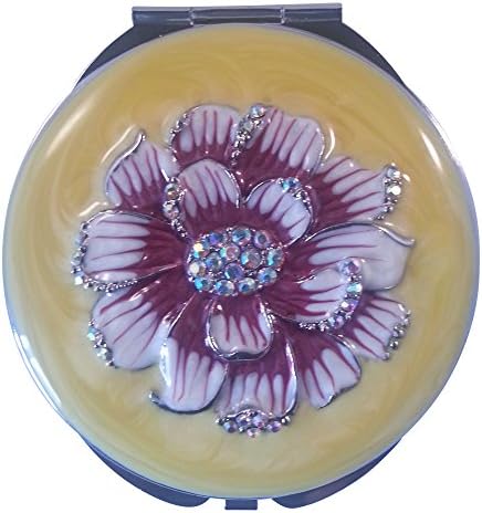 Ashley Moore Jeweled Compact Mirror - Beautiful Vintage Style Round Design Enamel Finish & Crystal Adorned Flower - Double Sided Mirror with 1X & 2X Magnification - 2-3/4" Size - More Portable Than a Vanity Mirror - Satisfaction Guaranteed (yellow)