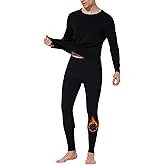 Arjen Kroos Men Thermal Underwear Set Cotton Lined Top and Bottom Set Long Sleeves Shirt Johns Trouser Warm Base Layer Winter Black