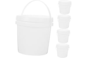 GARVALON 5Pcs Plastic Buckets with Lid and Handle 2L Each, Sturdy White Water Buckets for Home and Dormitory Use
