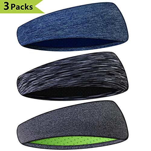 Zollen Mens Headbands 3 Packs Guys Sweatband and Sports Headband for Men for Running, Cross Training, Racquetball, Working Out, Performance Stretch and Moisture Wicking