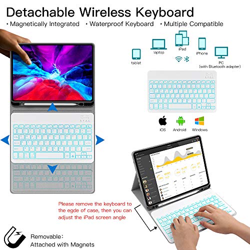 BacklitKeyboard Case for iPad Pro 11 2021 2020 JUQITECH Slim Folio Case with Wireless