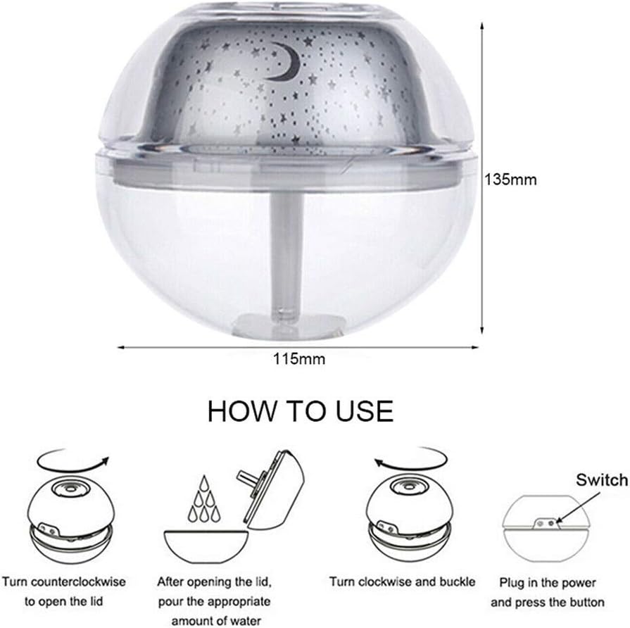 NEEVAS Air Humidifier USB Colorful LED Crystal Projection Lamp 500ml Essential Oil Diffuser for Home Decoration Bedroom Office - Image 3