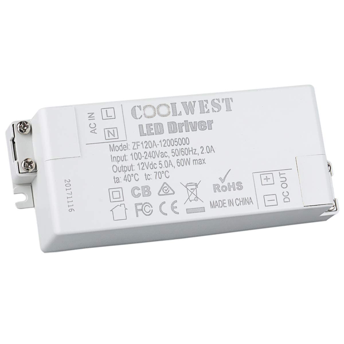 COOLWEST 60W LED Power Supply Driver Transformer 12V DC 5A - Constant Voltage for LED Strip Light G4 MR16 MR11 GU10 Bulbs