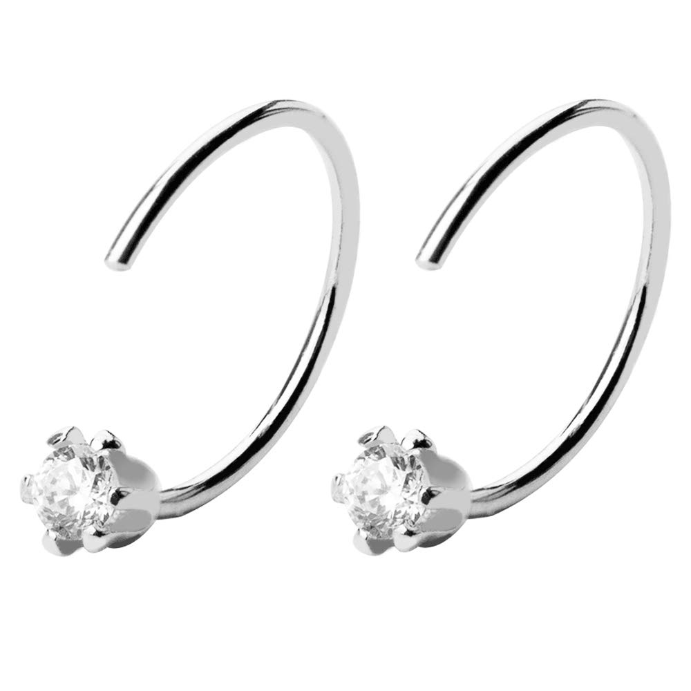 3mm CZ Small Huggie Hoop Minimalist Earrings Sterling Silver Fashion Fake Diamond Half Cuff Cartilage 5 Prongs Stud Hoops Earring Piercing Nose Rings for Women Girls Sensitive Ears 12mm Unique Gifts