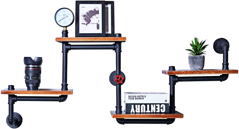 Bookshelf LOFT American country wall hanging wrought iron retro industrial water pipe creative bookshelf placed bookshelf size: 20 * 50 * 116cm Wall Units Bookcases