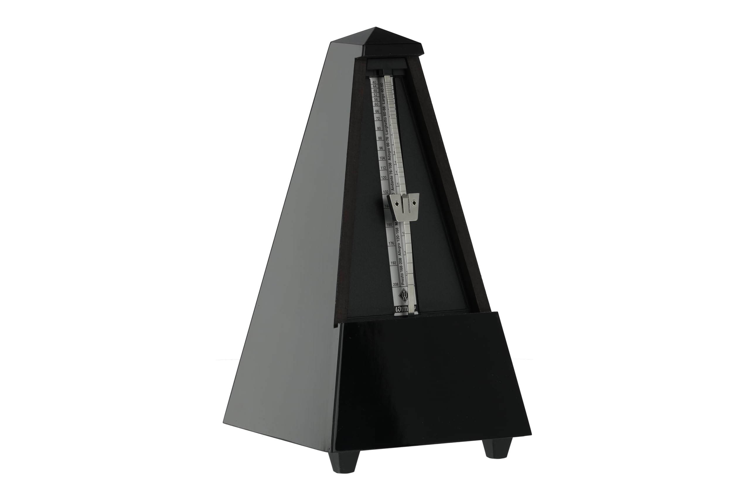 Wittner Metronome Taktell Pyramid Shape System Maelzel Series 810 - Solid wood casing - With bell - High gloss black - Mechanically wound - No batteries required - Made in Germany