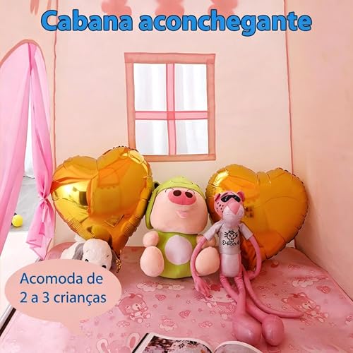 Barraca de Brinquedo Rosa 130×110 cm, Casinha de Brinquedo Dobrável e Fácil de Montar