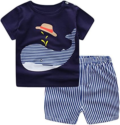 Tanhangguan Baby Girl Boy Clothes Cute Cartoon Whale Print T-Shirt Top and Stripe Shorts Pants Sunsuit Outfits Set Summer