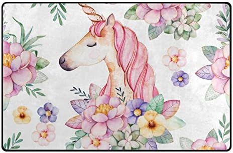 Vantaso Lovely Unicorn With Flowers Leaves Soft Foam Play Mat for Children Non Skid Game Area Rugs Kids Bedroom Playroom Nursery Decor 60 x 39 Inch