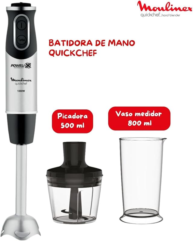 QuickChef, Batidora Mano 1000W 10 Velocidades Turbo Picadora