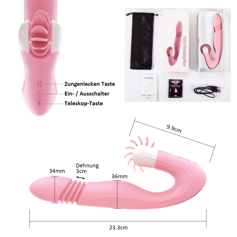 G-Punkt Vibratoren für Sie, AUPLAY Heizung Doppelmotoren Zungenlecken Vibrator für die Klitoris und G-punkt Stimulator mit Stoßfunktion, 3 Stretching-Modi und 12 Geschwindigkeit Rotation für Frauen