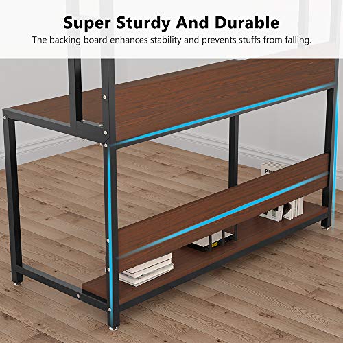 Tribesigns 55" Large Computer Desk with Hutch, Modern Writing Desk with Bookshelf, PC Laptop Study Table Workstation for Home, Cherry Brown+ Black Legs - Thumbnail 4
