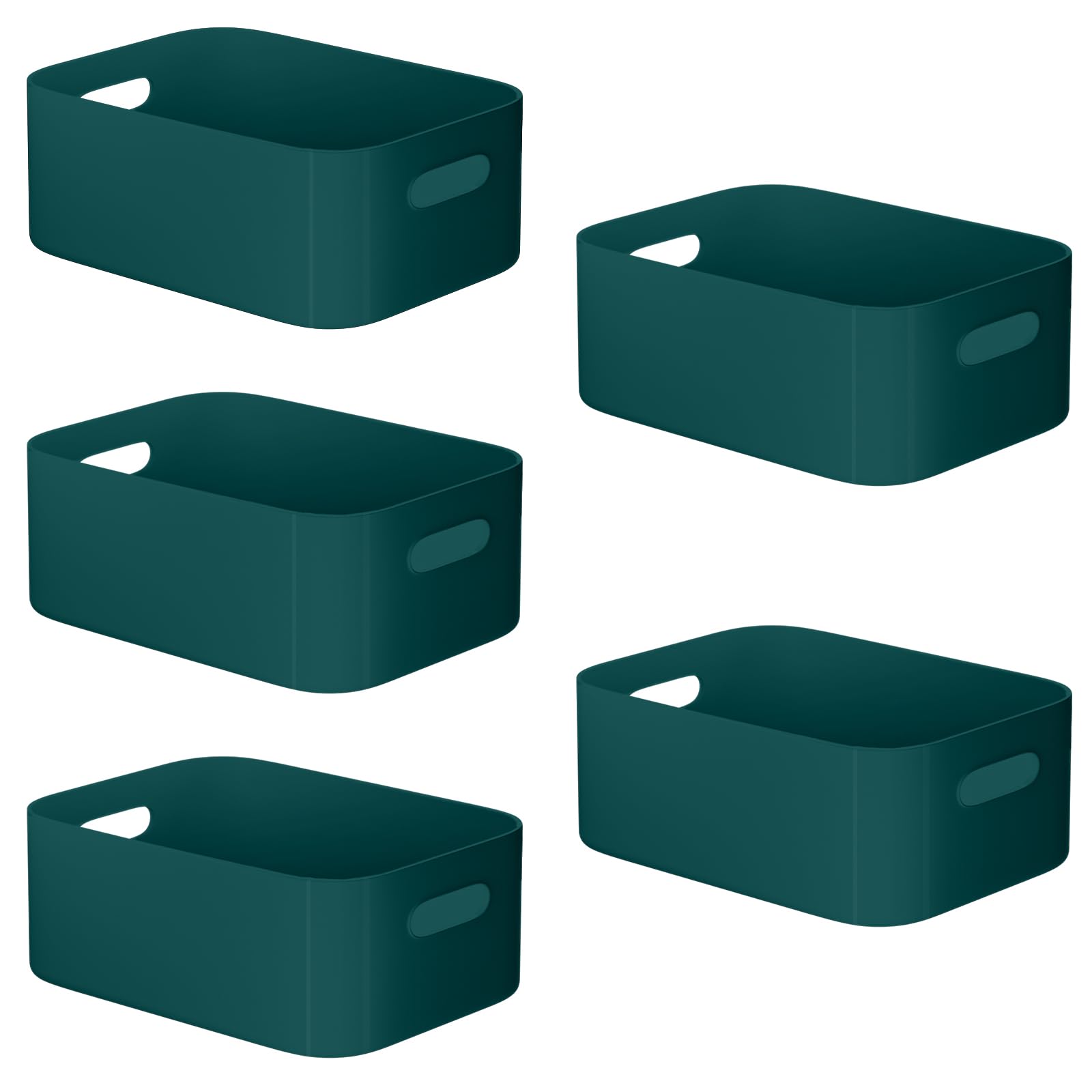 W&H 5 PCS Plastic Storage Boxes, Medium Plastic Storage Baskets with Handle, Home & Kitchen Cupboard Boxes, Organizer Baskets for Bathroom, Shelf, Office - 25×17×10cm (Blue)