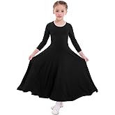 ZX Girl's Long Sleeve Praise Dance Full Length Wide Swing Lyrical Dancewear Liturgical Worship Costume Dress, Black, 5-6 Years