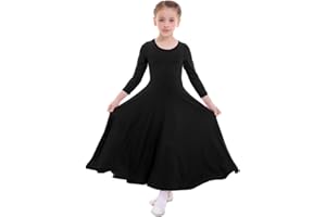 ZX Girls Long Sleeve Praise Dance Dress Full Length Wide Swing Lyrical Dancewear Liturgical Worship Costume
