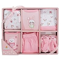 Big Oshi 6 Piece Layette Newborn Baby Gift Set for Girls - Great Baby Shower or Registry Gift Box to Welcome a New Arrival - All the Essentials - Pants, Shirt, Cap, Booties, Bodysuit, and Bib, Pink