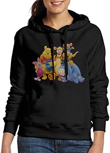 Women's Winnie The Pooh Lightweight Black Pullover Hooded Sweatshirt