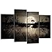 KREATIVE ARTS - 4 Pieces Canvas Prints Wall Art Big Moon over Lake in Dark Forest Modern Canvas Painting Landscape Picture Peaceful Jungle Poster Giclee Artwork For Home Decor