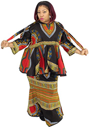 African Planet Women's 3 Piece Buba Dashiki Frill Hem Set