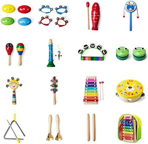 Buself Wooden Percussion Instruments, Musical Instruments Toys Set with Numerous Variety, Beautiful Sound, Resistant Material for Kids, Toddlers, Pre-School