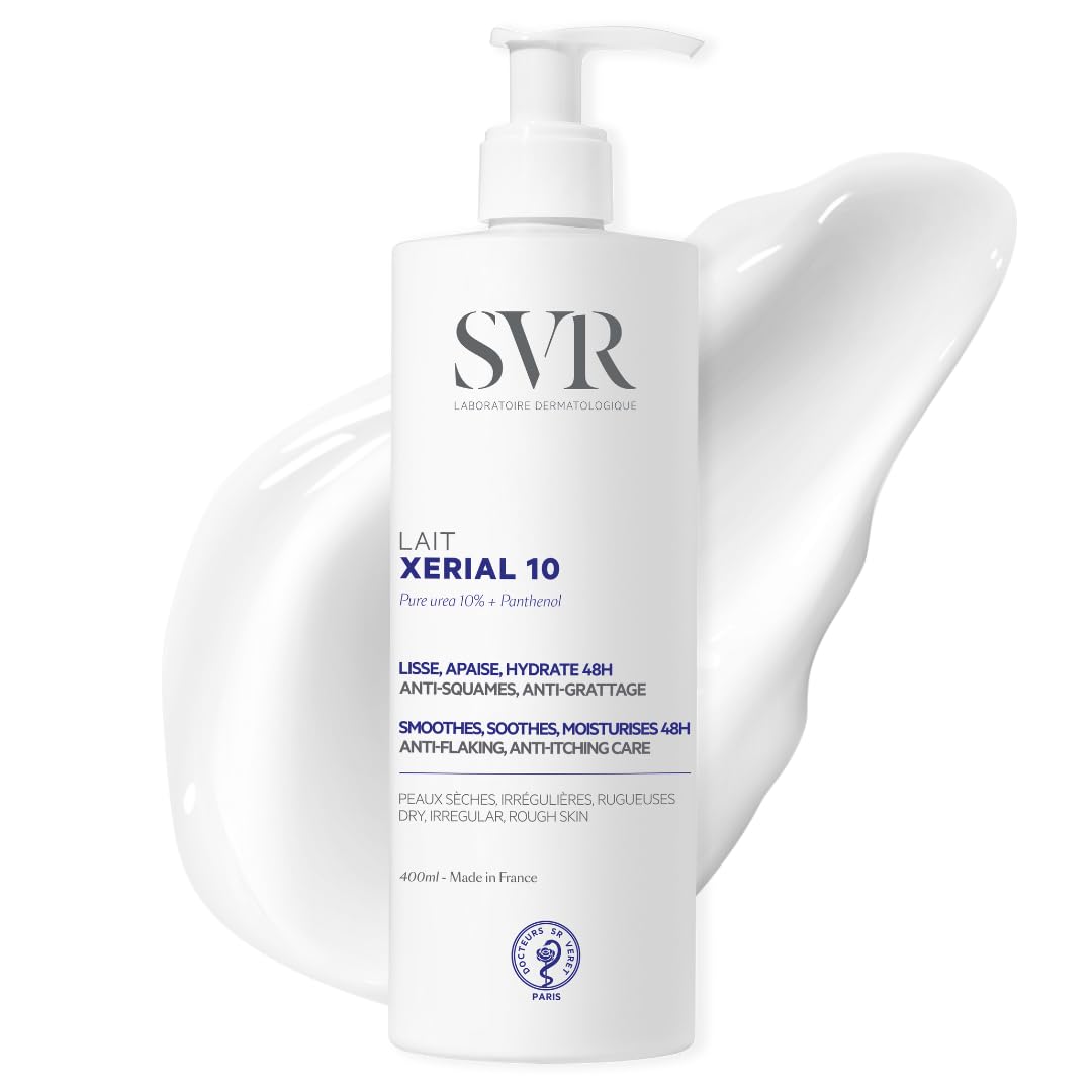 SVR XERIAL 10 Ultra-Rich 48hr Body Lotion, 10% Pure Urea, Panthenol and Shea Butter Moisturiser for Flaky, Scaly, Ashy, Extremely Dry, Psoriasis-Prone Skin, 400ml