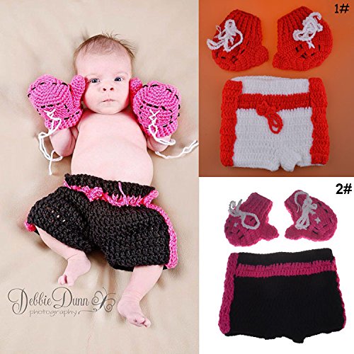 Neaer Newborn Infant Boxing Gloves Shorts Outfits Crochet Baby Boy Boxer Photography Props Handmade Knitted Props