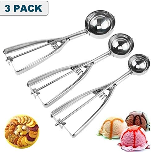 Ice Cream Scoop Set, 3pcs Stainless Steel Cookie Scoop Set with Easy-to-Release Trigger for Mashed Foods, Include 3 Size: Small/Medium/Large