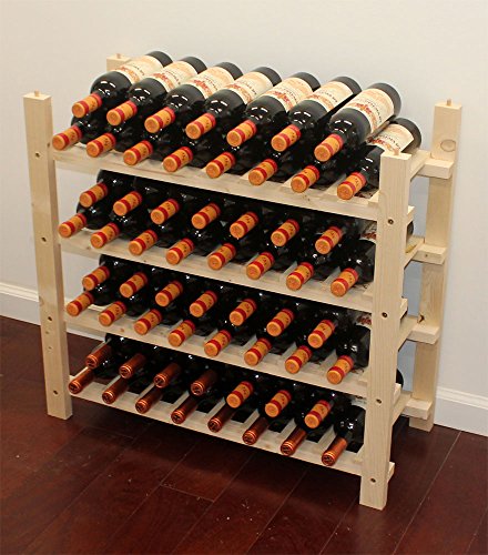 Stackable Wine Storage Rack, Wooden Stand, (60 Bottle Capacity: 4 rows) WN60