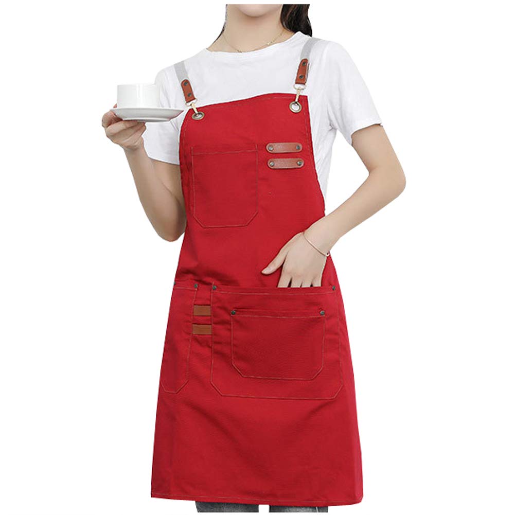 Red Aprons for Adults Cotton Cooking Barbecue Apron for Waiter Baker Stylist Adjustable