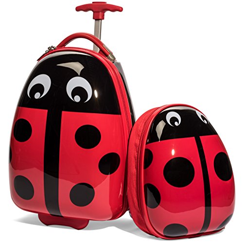 Kids Ladybug Luggage Set - Upright Carry On Roller Bag and Backpack -Perfect for Toddlers and Kids