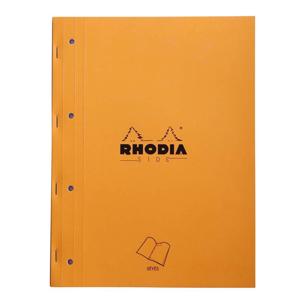 RHODIA 118015C - Orange Side Stapled Notepad - A4 - Large Seyès Tiles - 80 Detachable Sheets Perf. 4 Holes - White Clairefontaine Paper 80 g/m - Soft and Resistant Cover - Basics