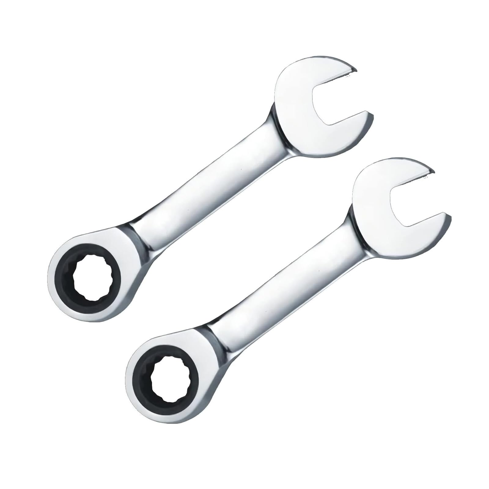 Leliafleury 2Pcs 15mm Stubby Ratchet Spanner, Short Combination Ratcheting Wrench, Mini Open End Spanner, Small Metric Home Tools for Repair Bicycle