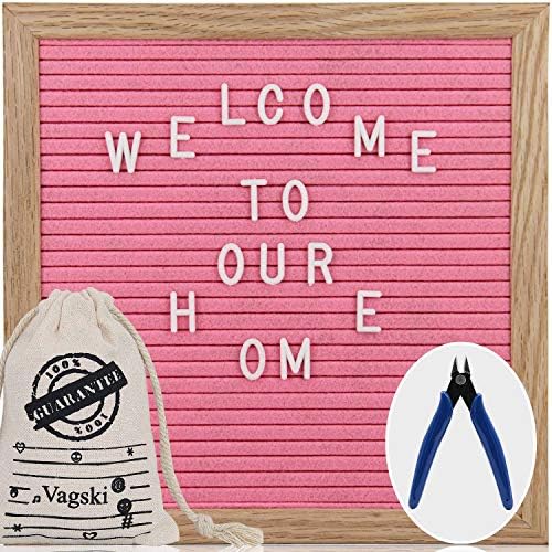 Letter Board - 10'' x 10'' Pink Felt Letter Board with 340 Letters, Changeable Letter Board 10x10 Word Board,Business Message Board, Letter Sign with Mounting Hook Canvas Bag + Cute Scissors VAG061