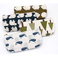 FIVOENDAR Adorable Forest and Animal Linen Pencil Case Pen Zipper Bag Coin Organizer Makeup Costmetic Bag Pouch - Set of 4