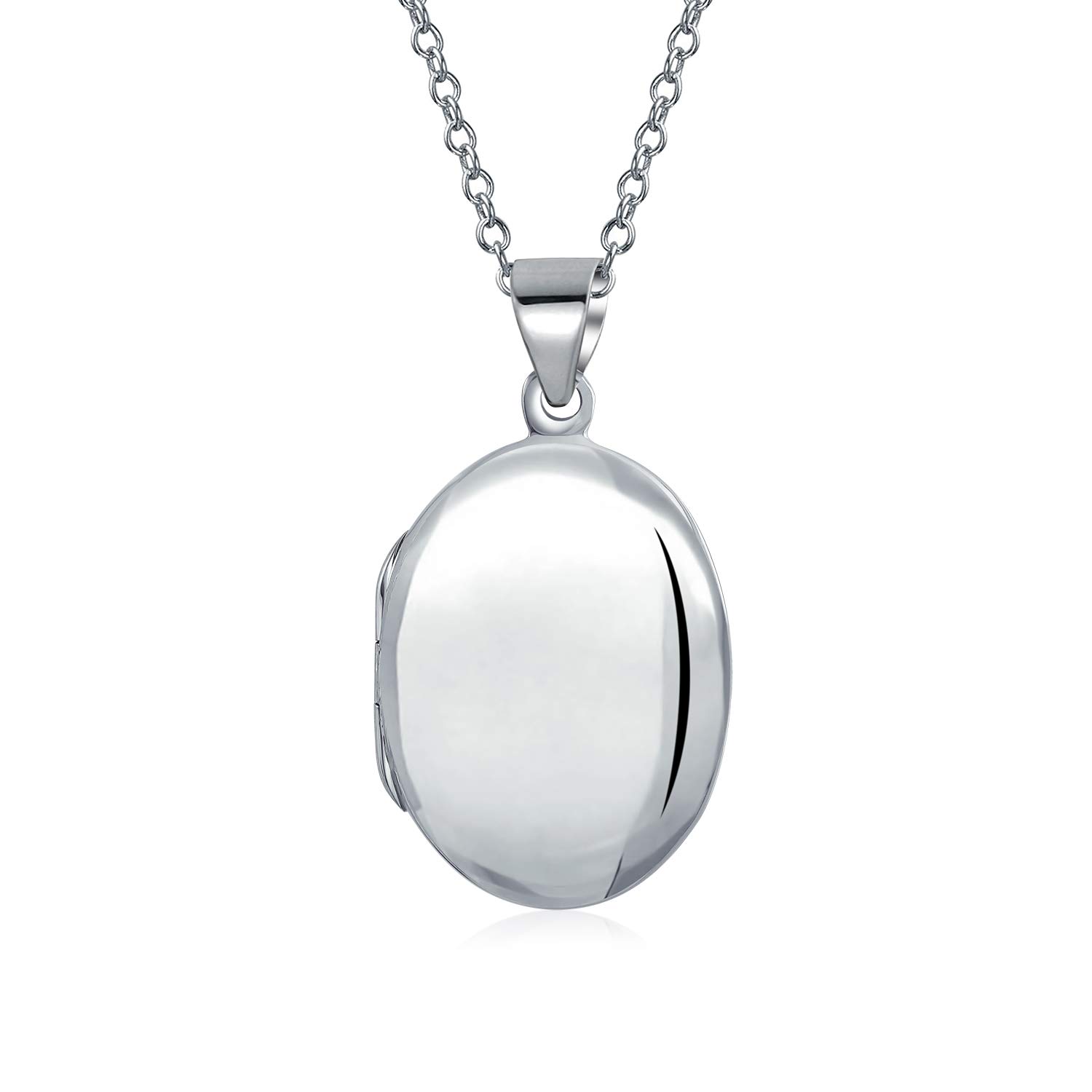 Bling Jewelry Medium Simple Dome Oval Photo Lockets for Women and Teens to Hold Pictures Polished .925 Silver Locket Necklace Pendant 1.25 Inch โ image 1