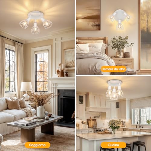TaFiCo E14 LED Ceiling Spotlight 3 Lights – Ceiling Lamp Living Room Round White – LED Ceiling Light Spotlight Modern Kitchen Bedroom – Without Bulb