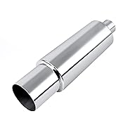 EVIL ENERGY Exhaust Muffler,Stainless Steel Exhaust Tip,Universal 18.5" Length (Non Burnt,2.5" Inlet 4" Outlet)