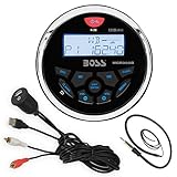 Boss Audio MGR350B Bluetooth in Dash Marine Gauge Style Digital Media AM/FM Receiver Bundle Combo with Enrock USB 3.5MM AUX to RCA Interface Mount Cable + Enrock 22" Wired Radio Antenna