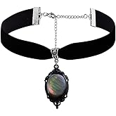 Meztole Gothic Black Choker Cameo Necklace for Women,Vintage Red Purple Crystal Pendant Necklaces for Halloween Punk Emboss Chokers Goth Jewelry Witch Costume Accessories