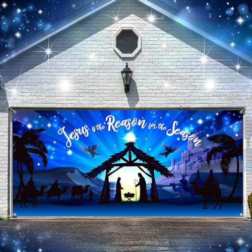 Qeeenar Christmas Garage Door Decorations Nativity
